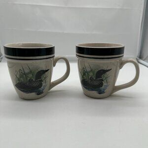 Set of 2 Folkcraft Loon Lake Scotty Z Coffee Mug Mugs Cups Cup Stoneware